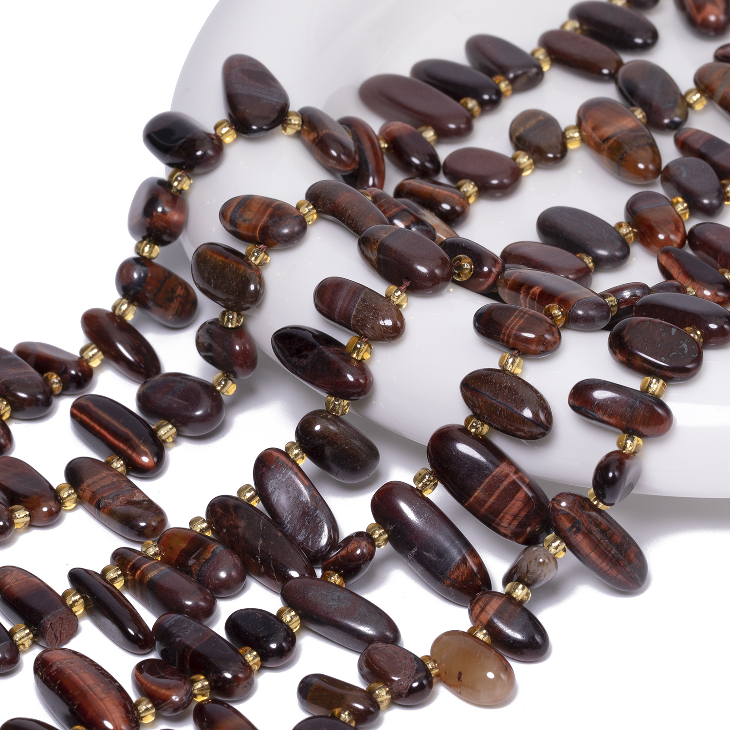Irregular Long Tooth Gravel Red Brown Tiger Eye Beads